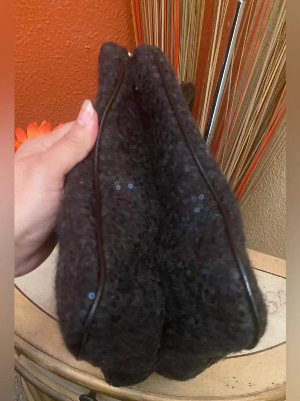 Kate Spade ♠️ - EUC - Brette Black Felt Flurry Sequin Patent-Trim Satchel Bag
